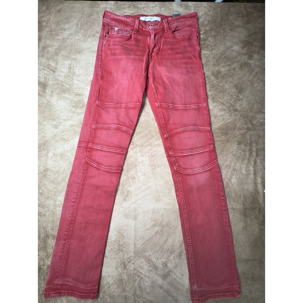 Men's red Faded GUESS Slim Tapered Jeans 31x32 Pants